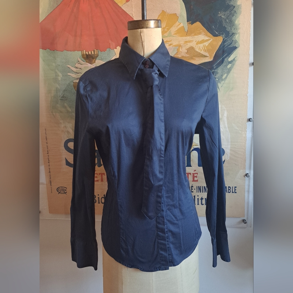 Woman Tristan Navy Shirt With Tie, XL Size